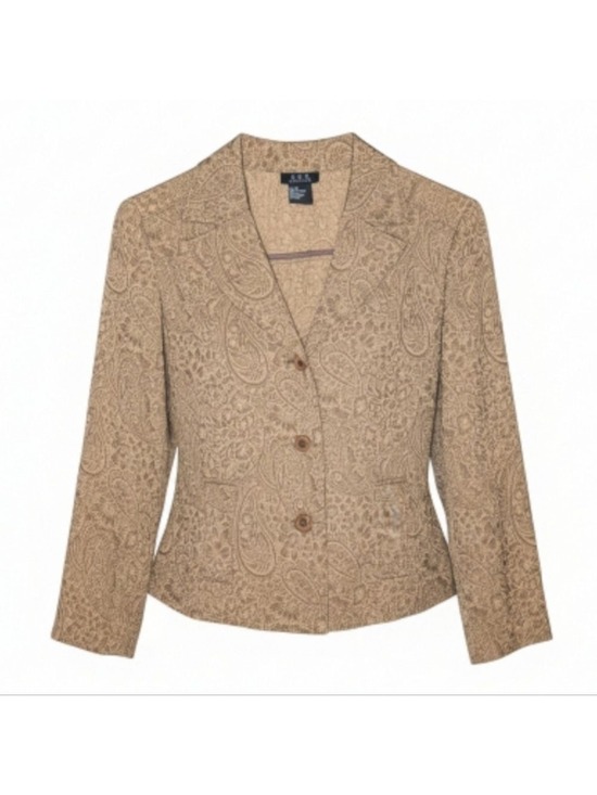 R.Q.T Jackets & Blazers - Vintage RQT Petite Tan Paisley Textured Blazer Blouse Boho Hippie Cottagecore PS